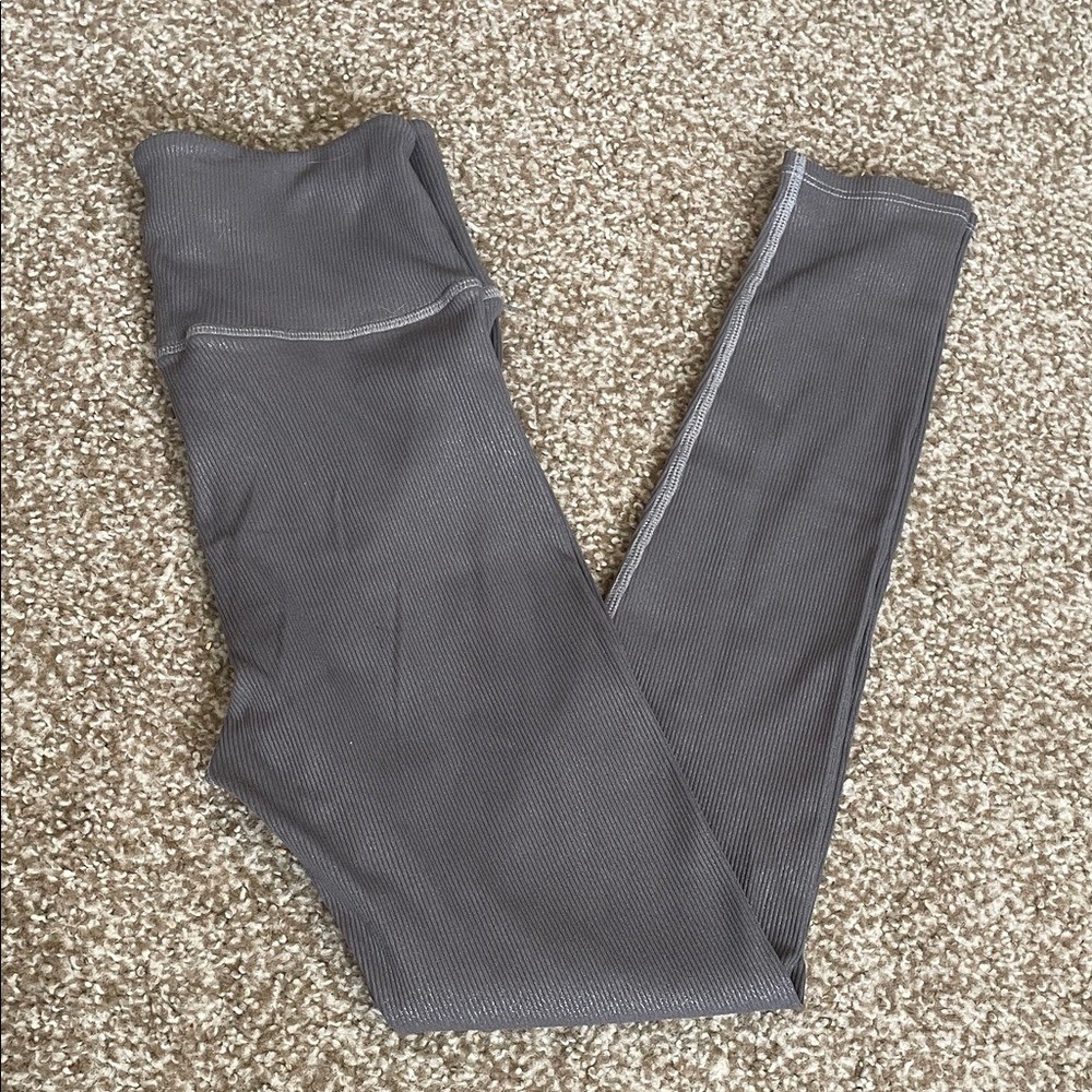 ONA Gray Metallic Ribbed Leggings